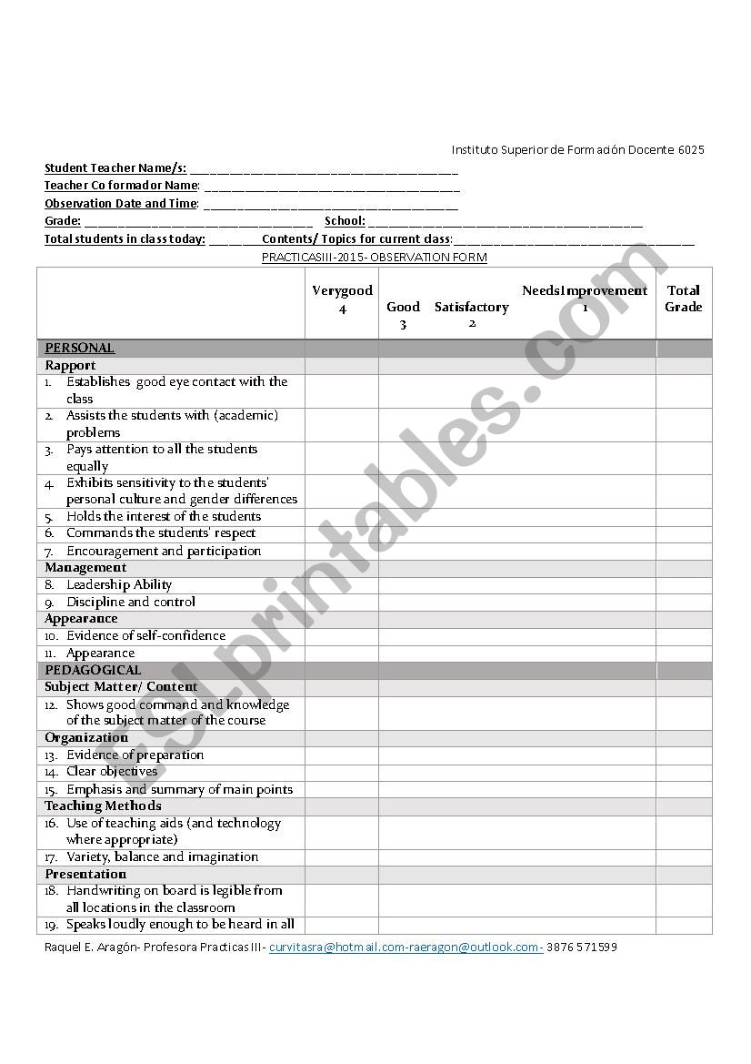 Follow up Student Teachers worksheet