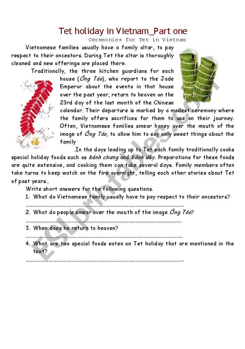 Tet holiday in Vietnam-part 1 worksheet