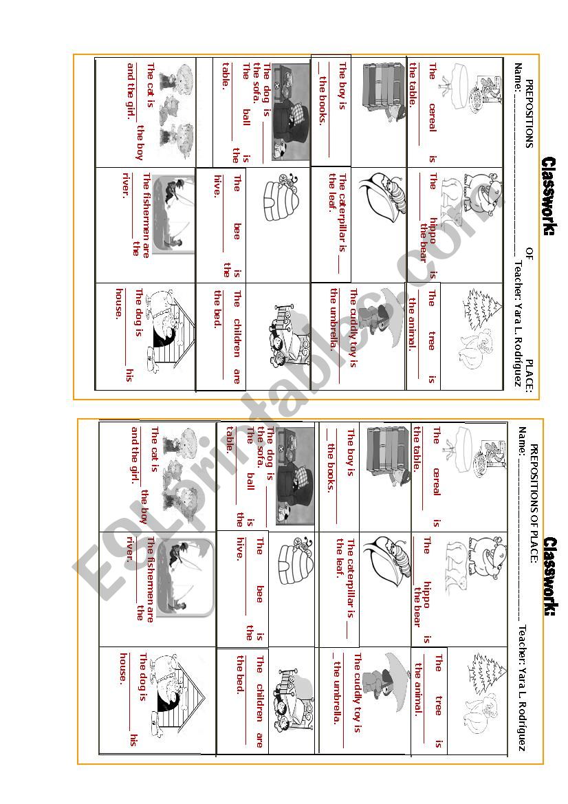 CLASSSWORK PREPOSITIONS OF PLACE