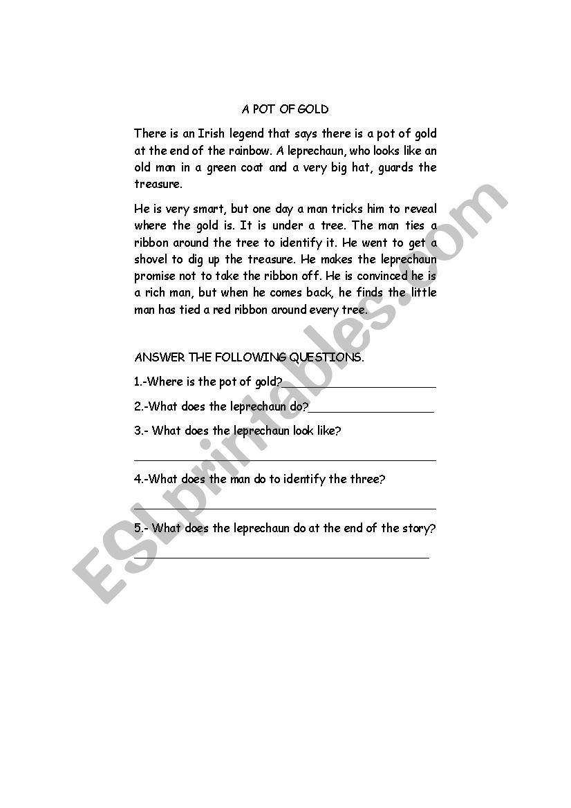 A pot of gold worksheet