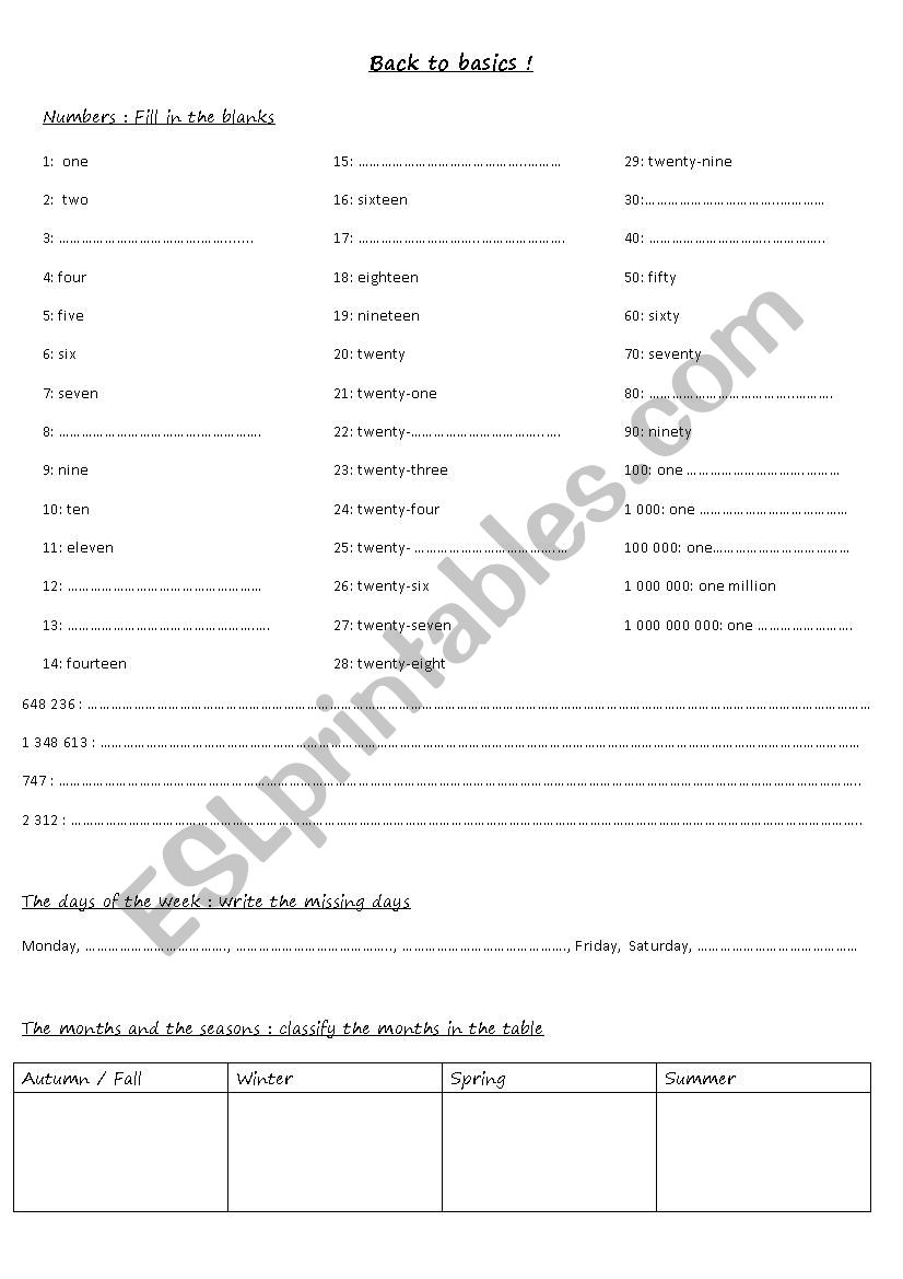 Back to basics worksheet