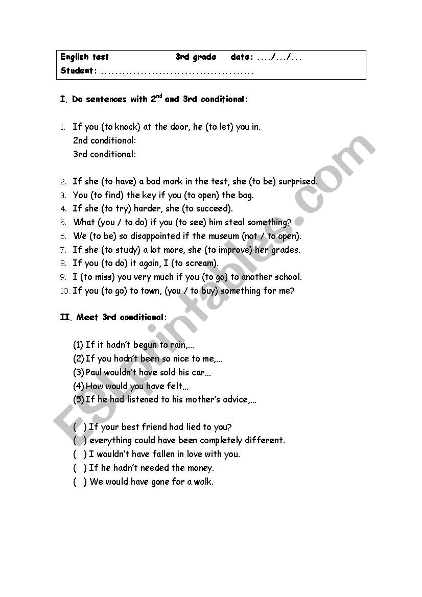 2nd and 3rd Conditional worksheet