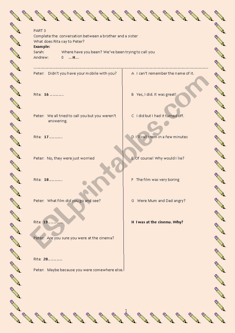 KET TEST Reading and Writing worksheet