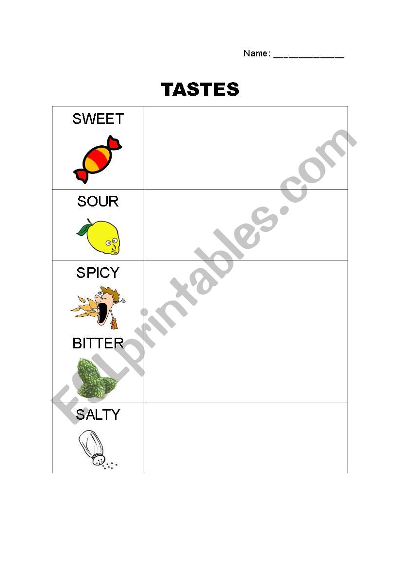 Taste Test worksheet
