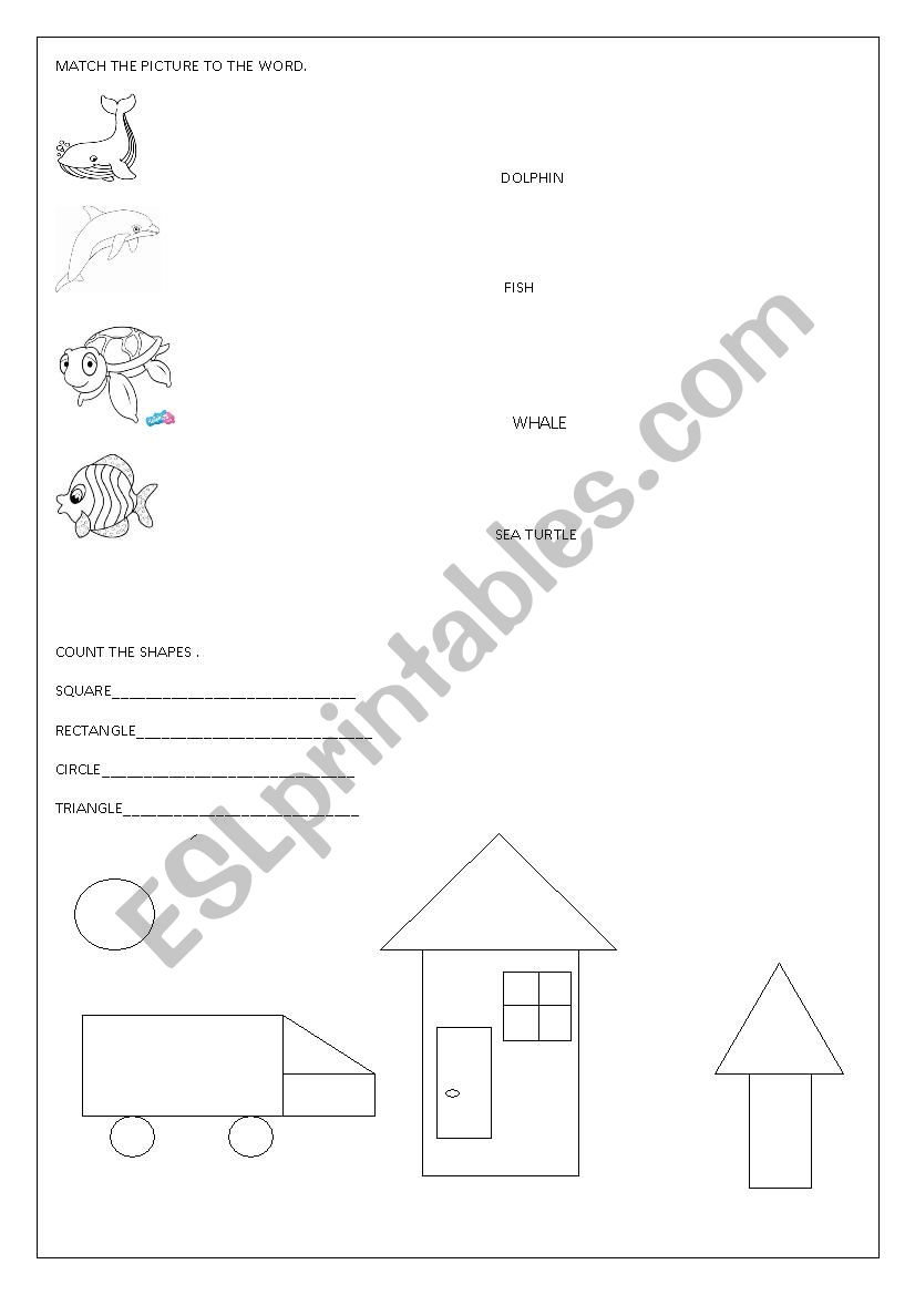 SHAPES AND SEA ANIMALS worksheet