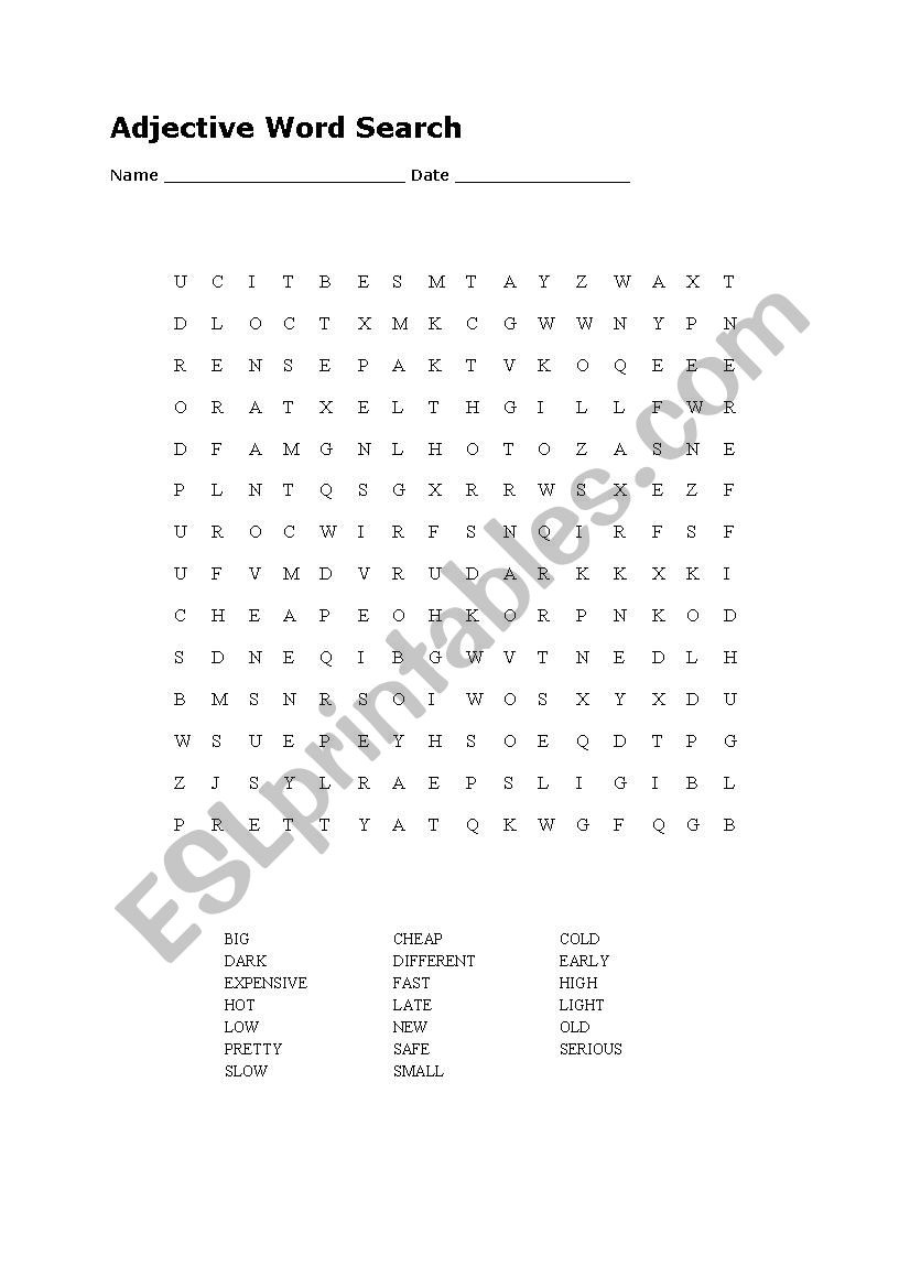 Word Search (Adjectives) worksheet