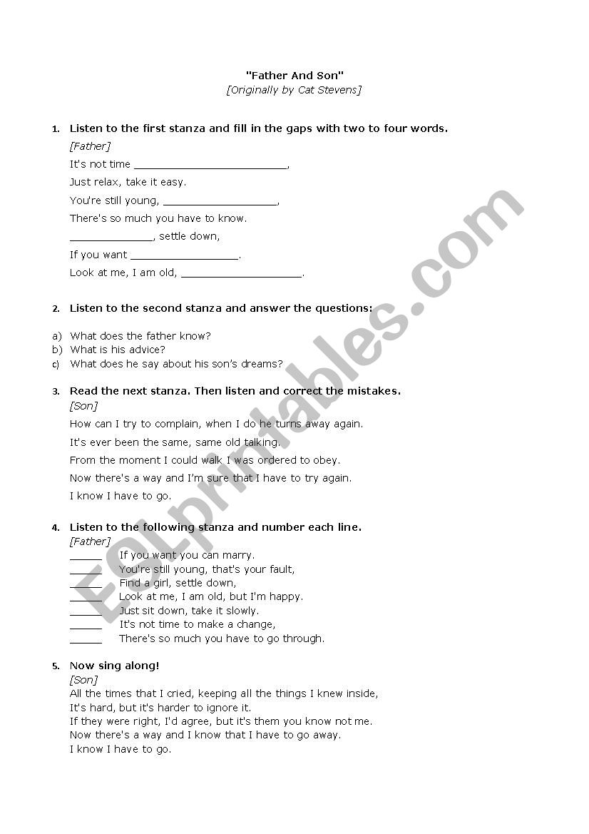 FATHER AND SON worksheet