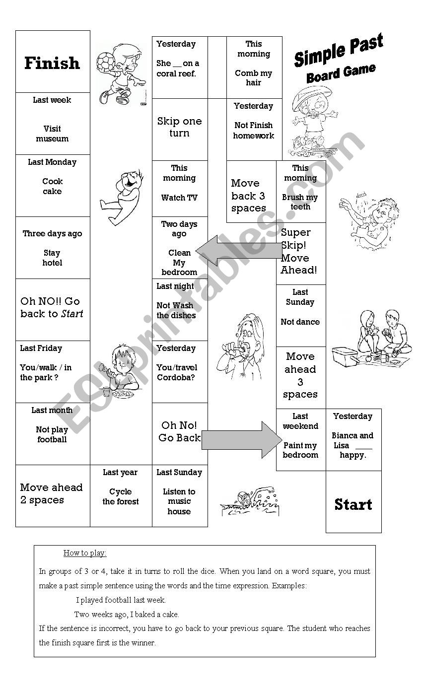 Simple past board game worksheet