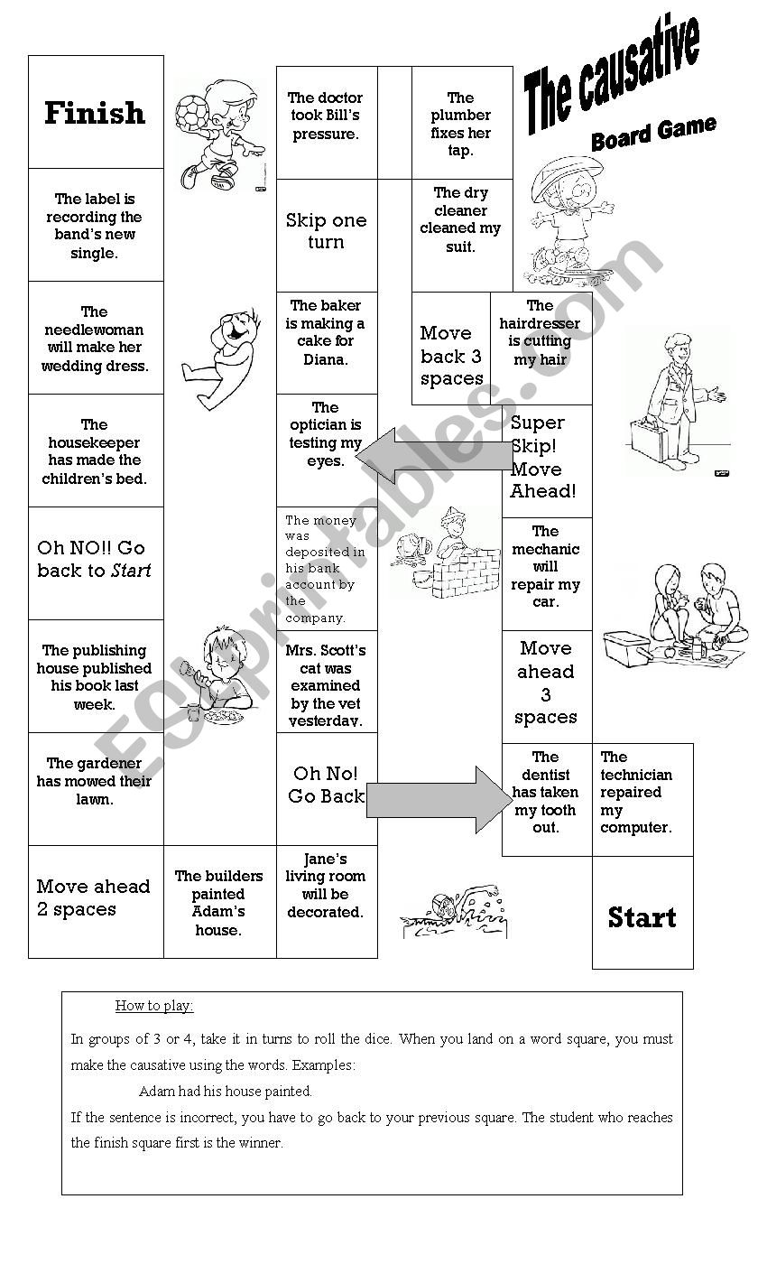 The causative board game worksheet
