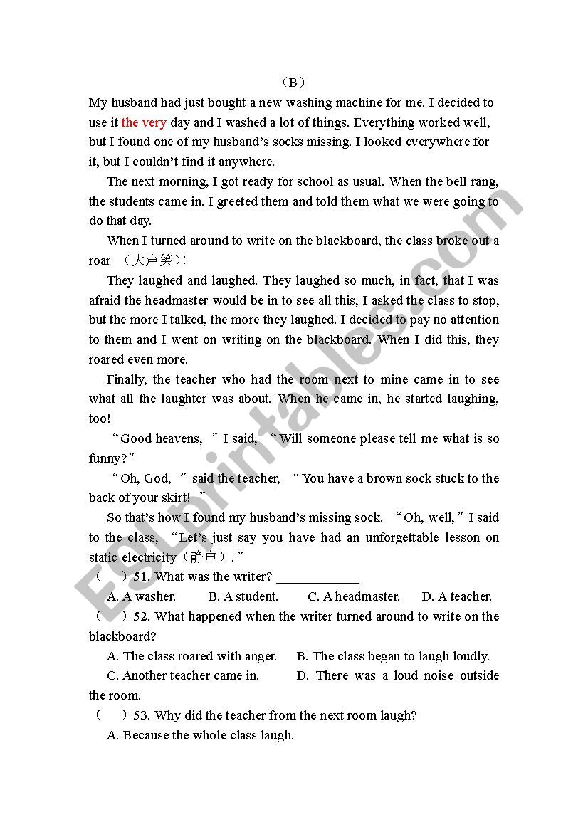 reading comprehension  worksheet