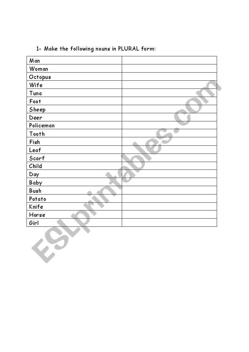 plural and family members worksheet