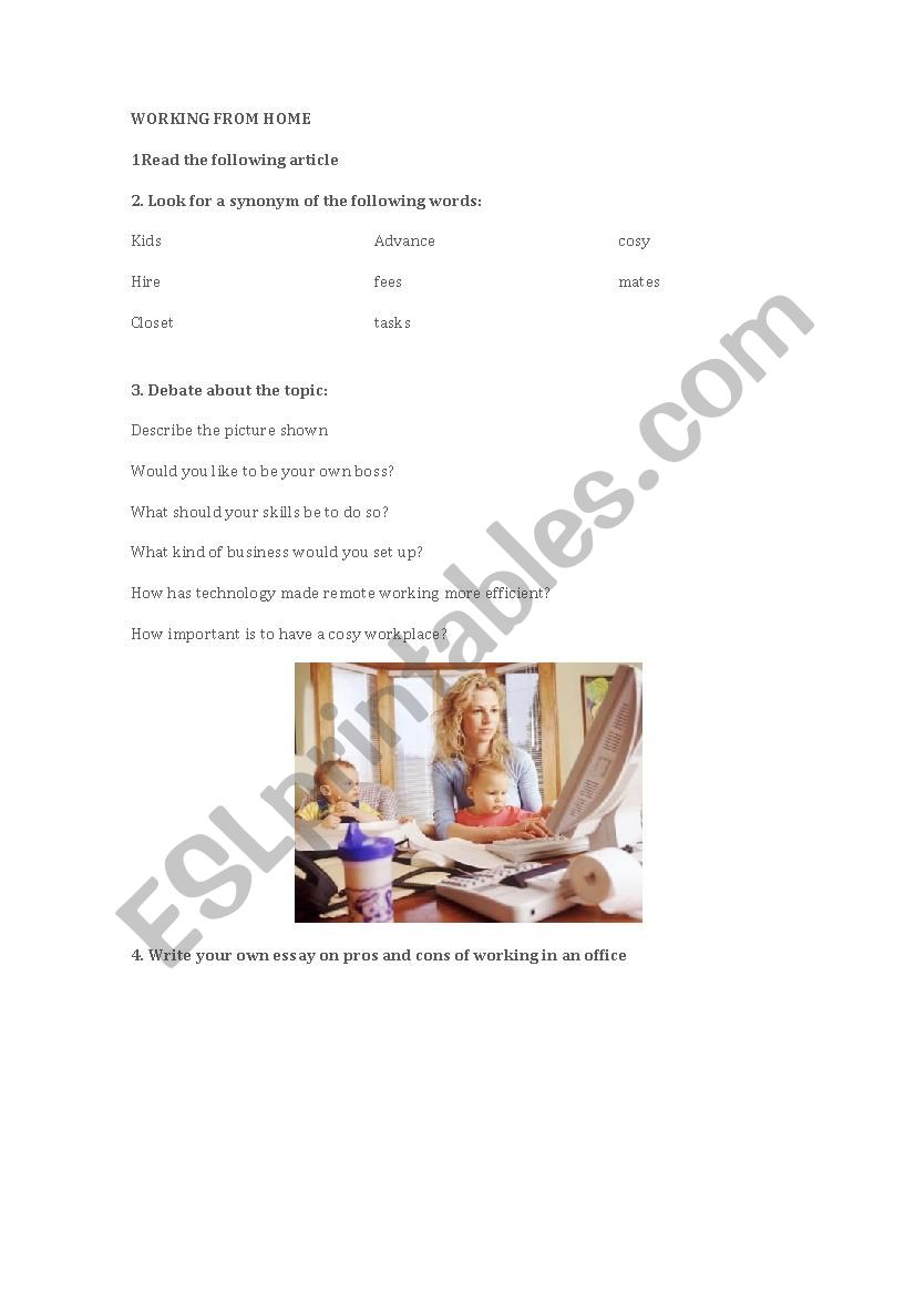 working from home worksheet