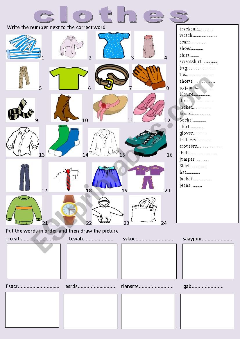 clothes worksheet