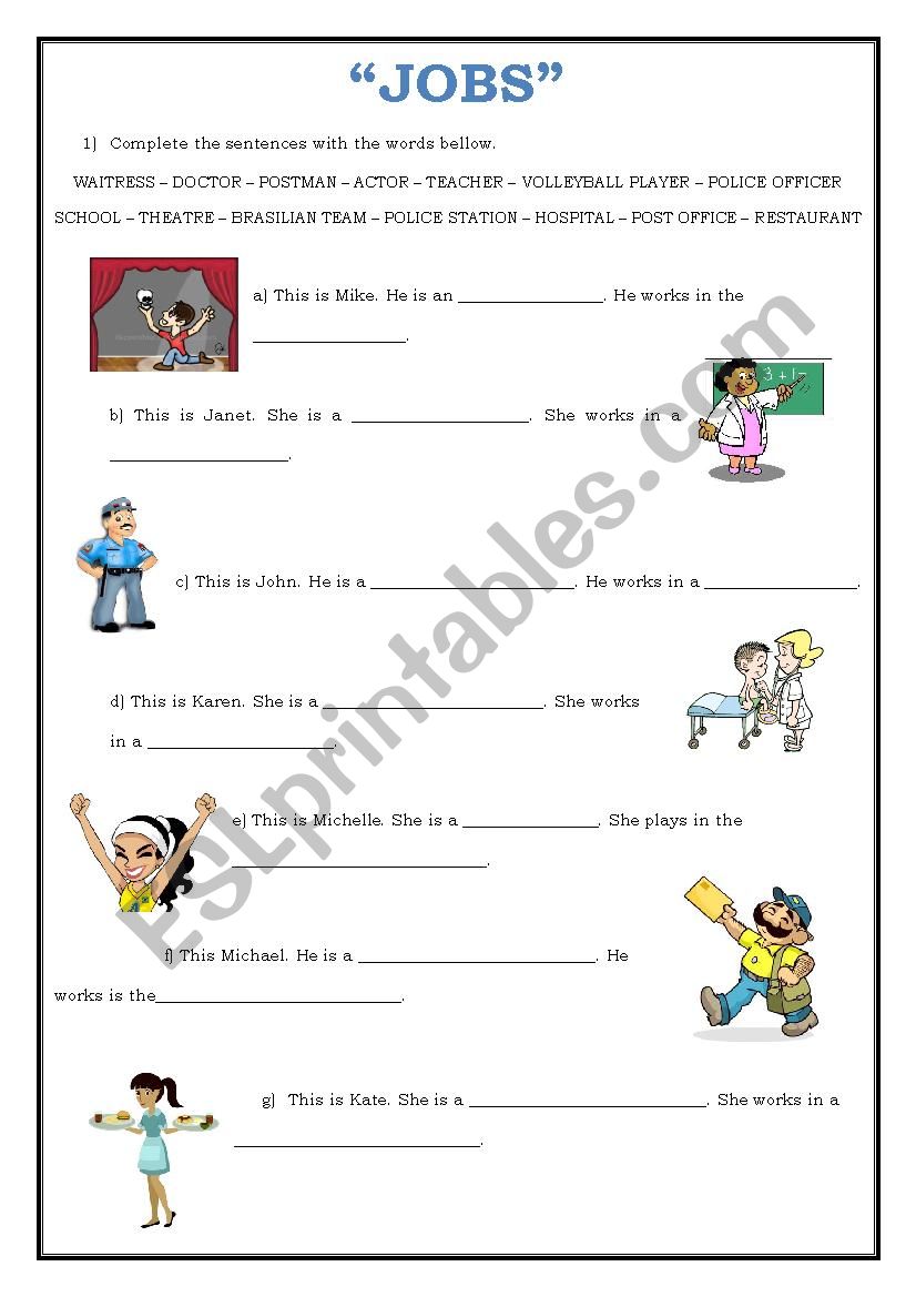 places in town worksheet