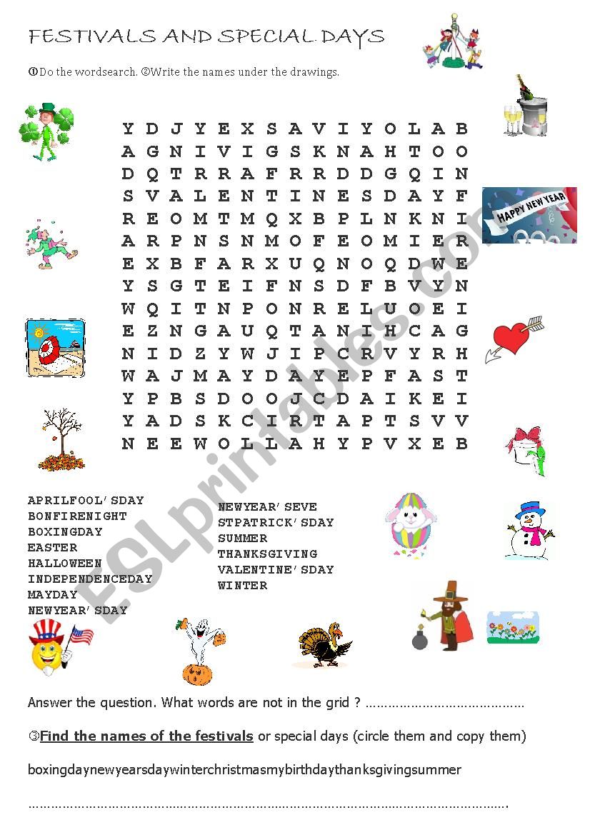 festivals and special day wordsearch