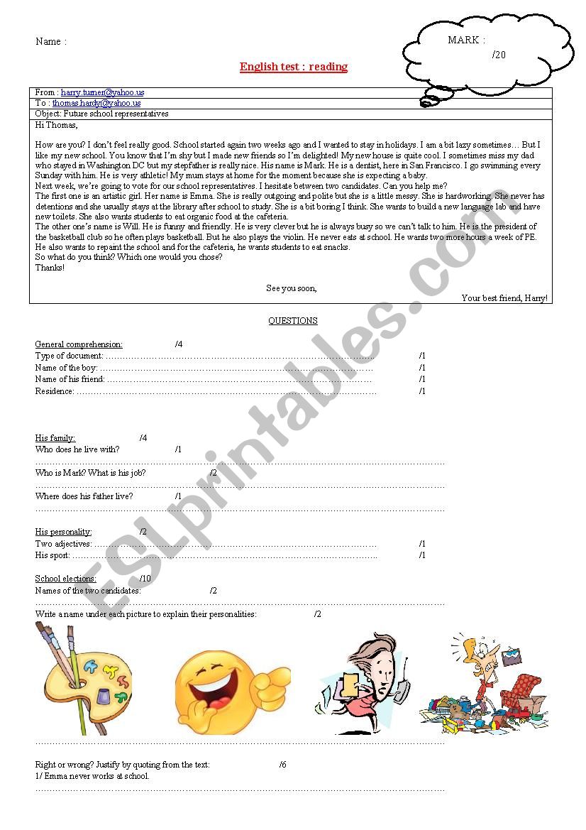 School representatives worksheet