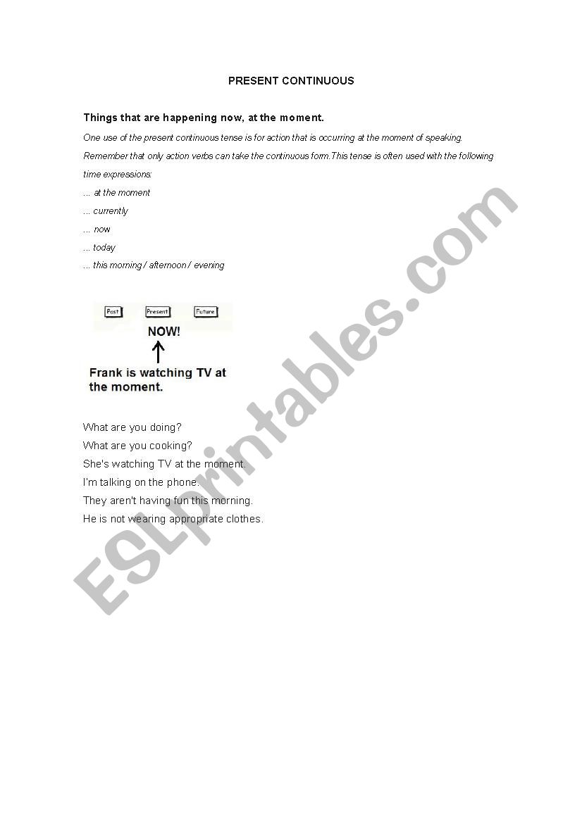Present Continuous definition and examples