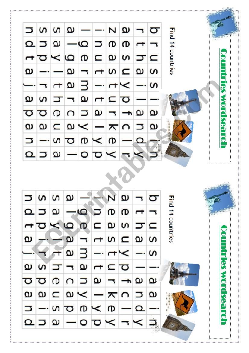 Countries Wordsearch worksheet