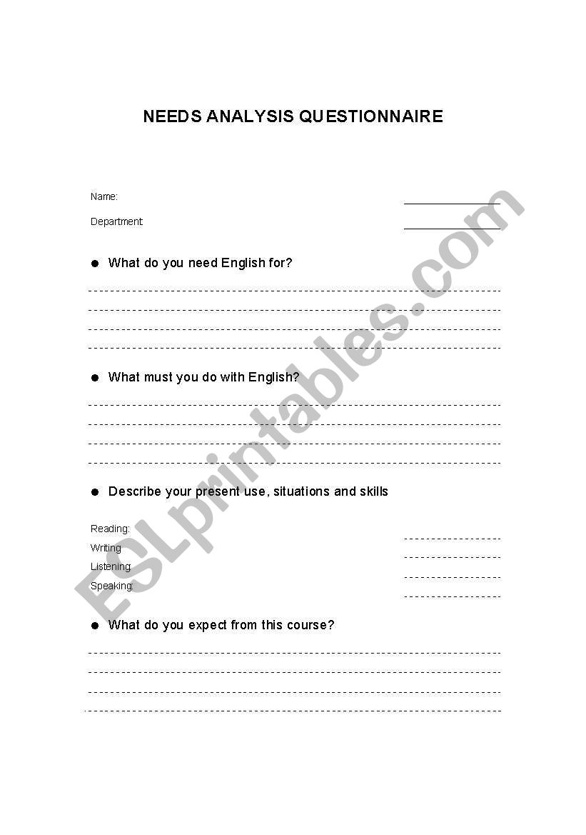 Needs Analysis worksheet