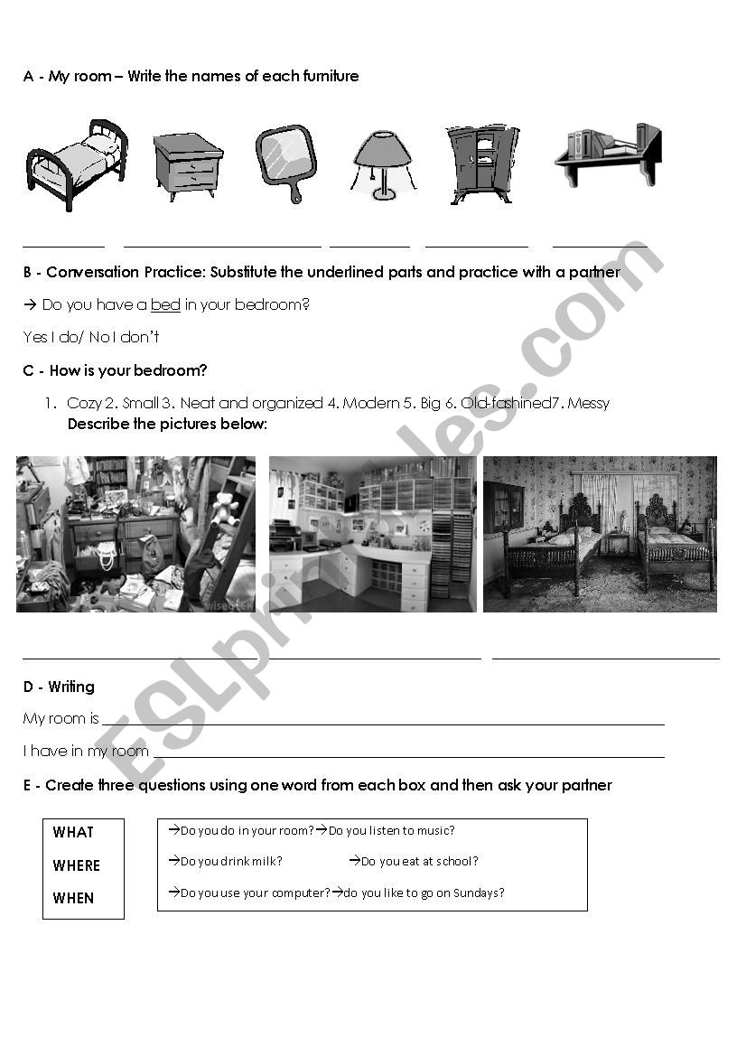 my bedroom worksheet