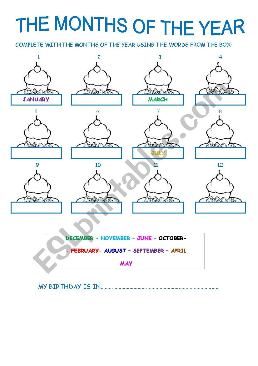 Months of the year  worksheet
