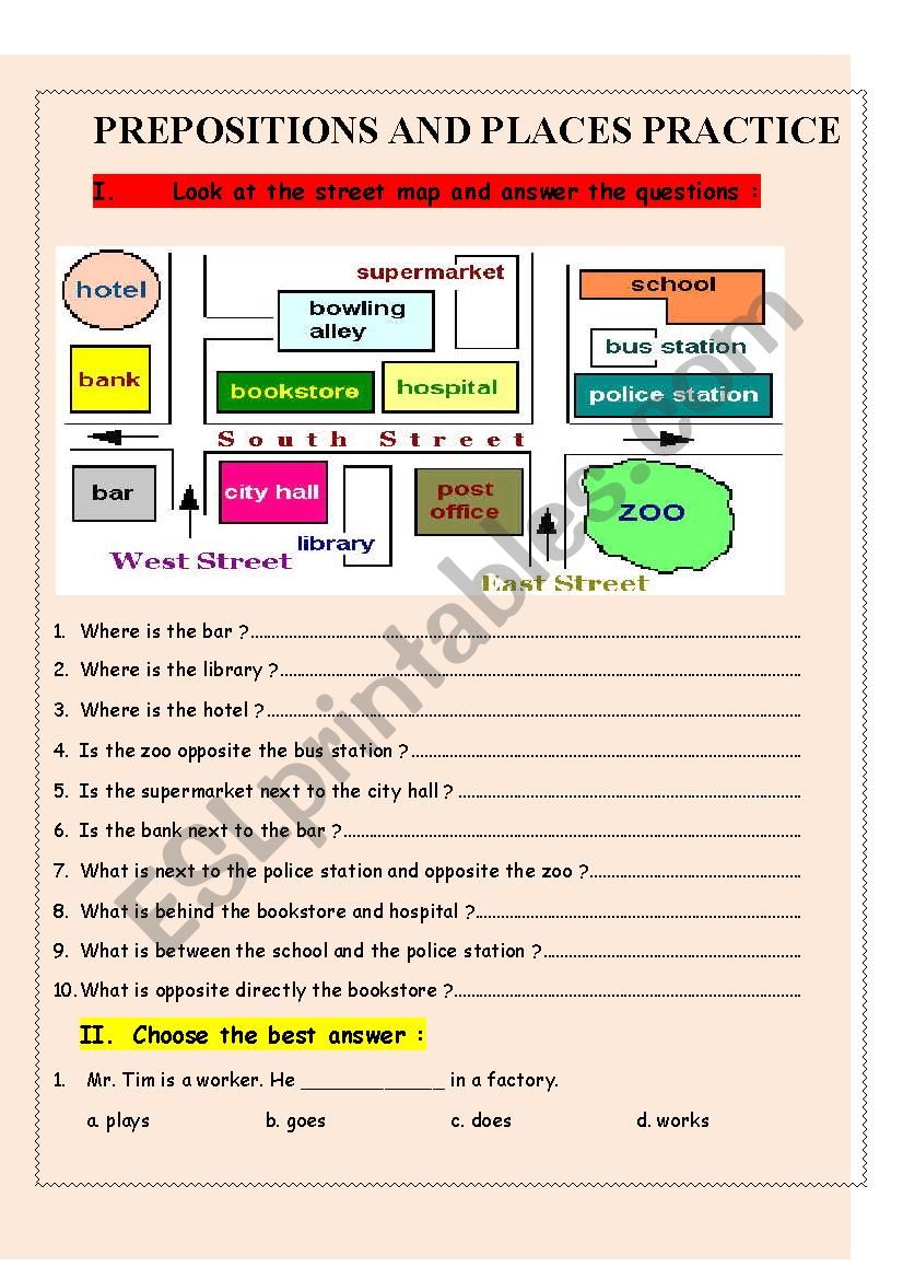 Preposition and Places Practice