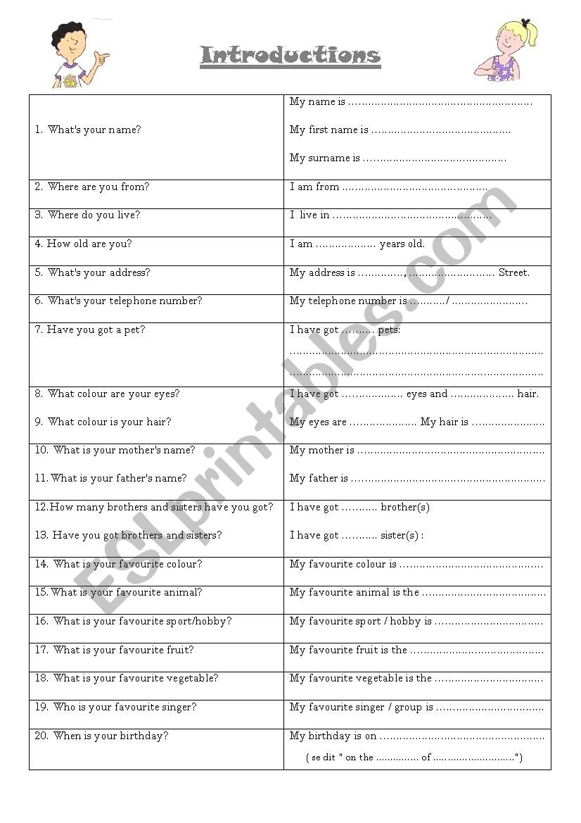 Introduction worksheet