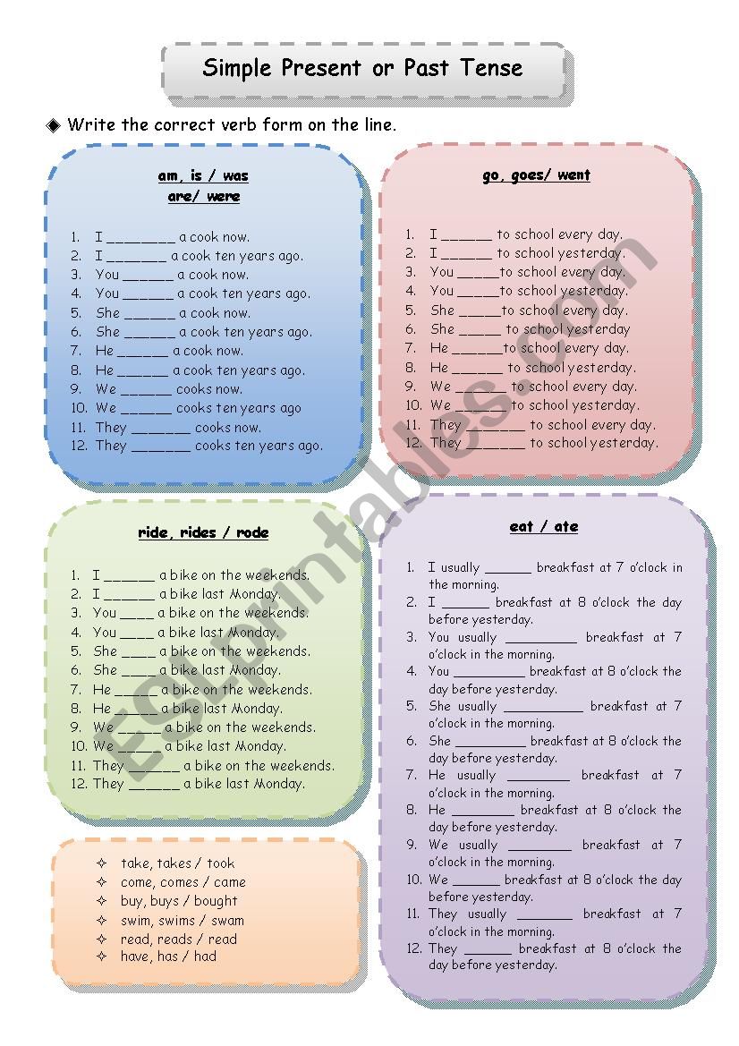 simple present or past tense worksheet