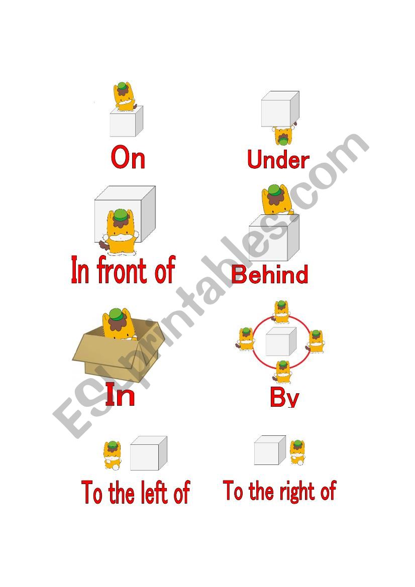 Gunma-chan preposition flash cards