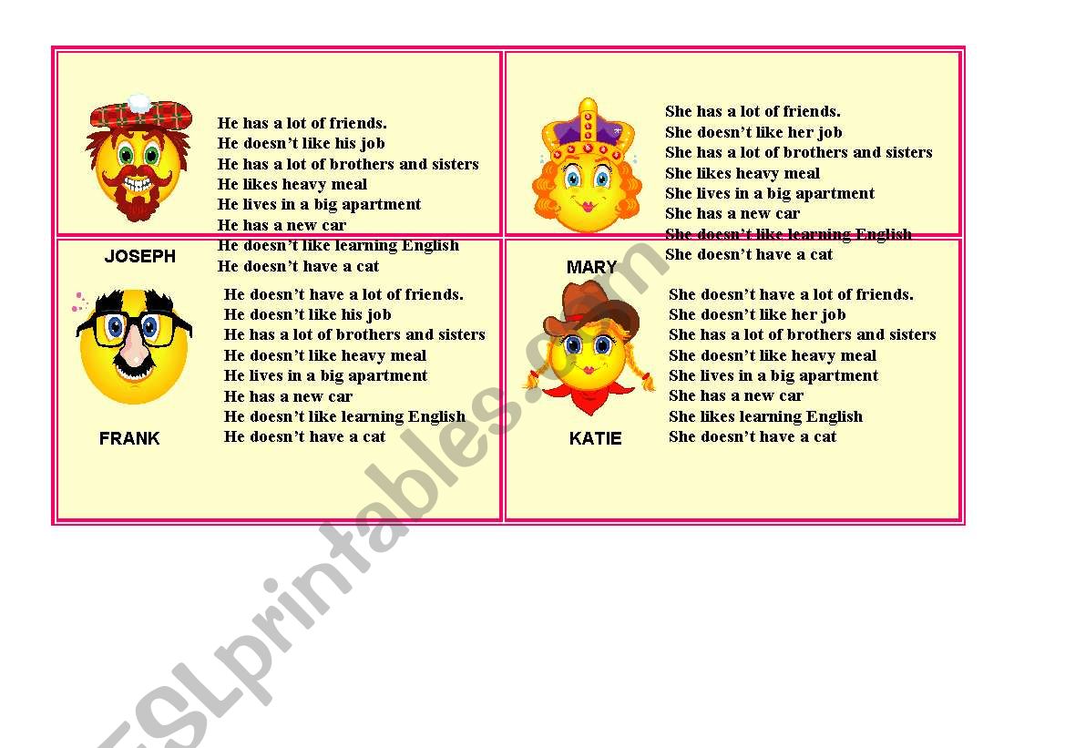 Simple Present_Speaking Cards worksheet