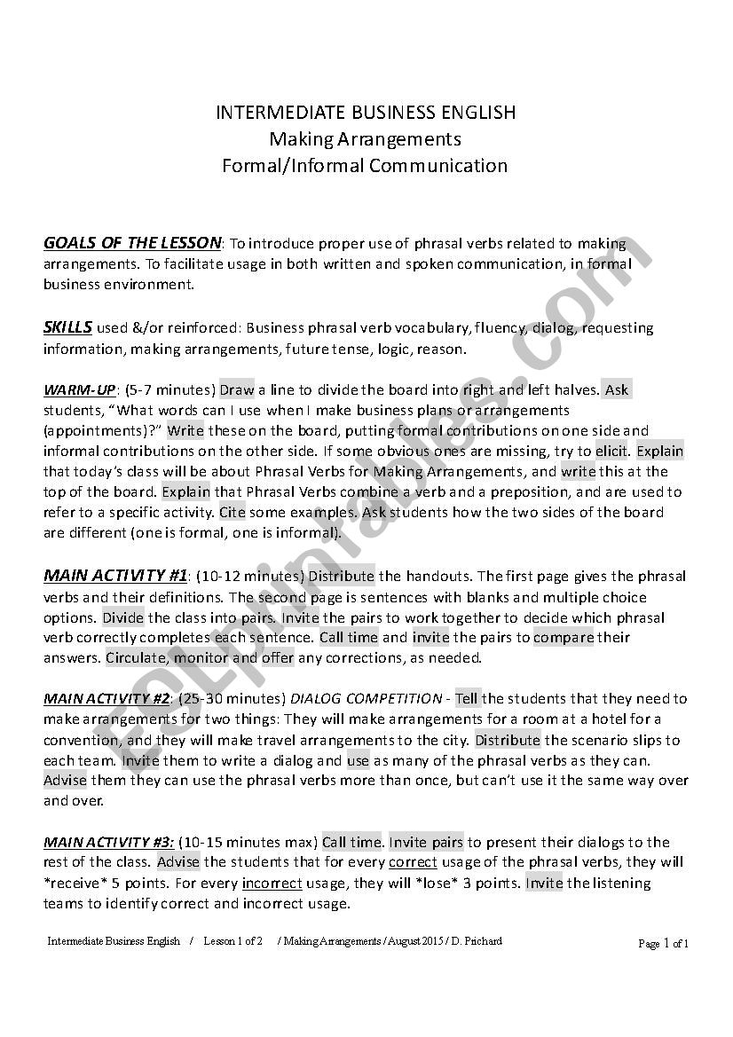 INTERMEDIATE BUSINESS ENGLISH - MAKING ARRANGEMENTS - LESSON 1 OF 2