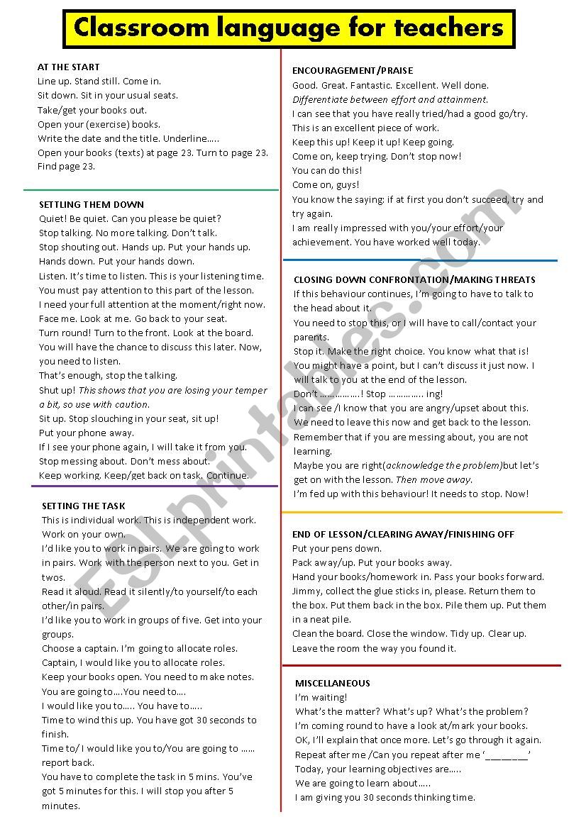 Classroom language for teachers