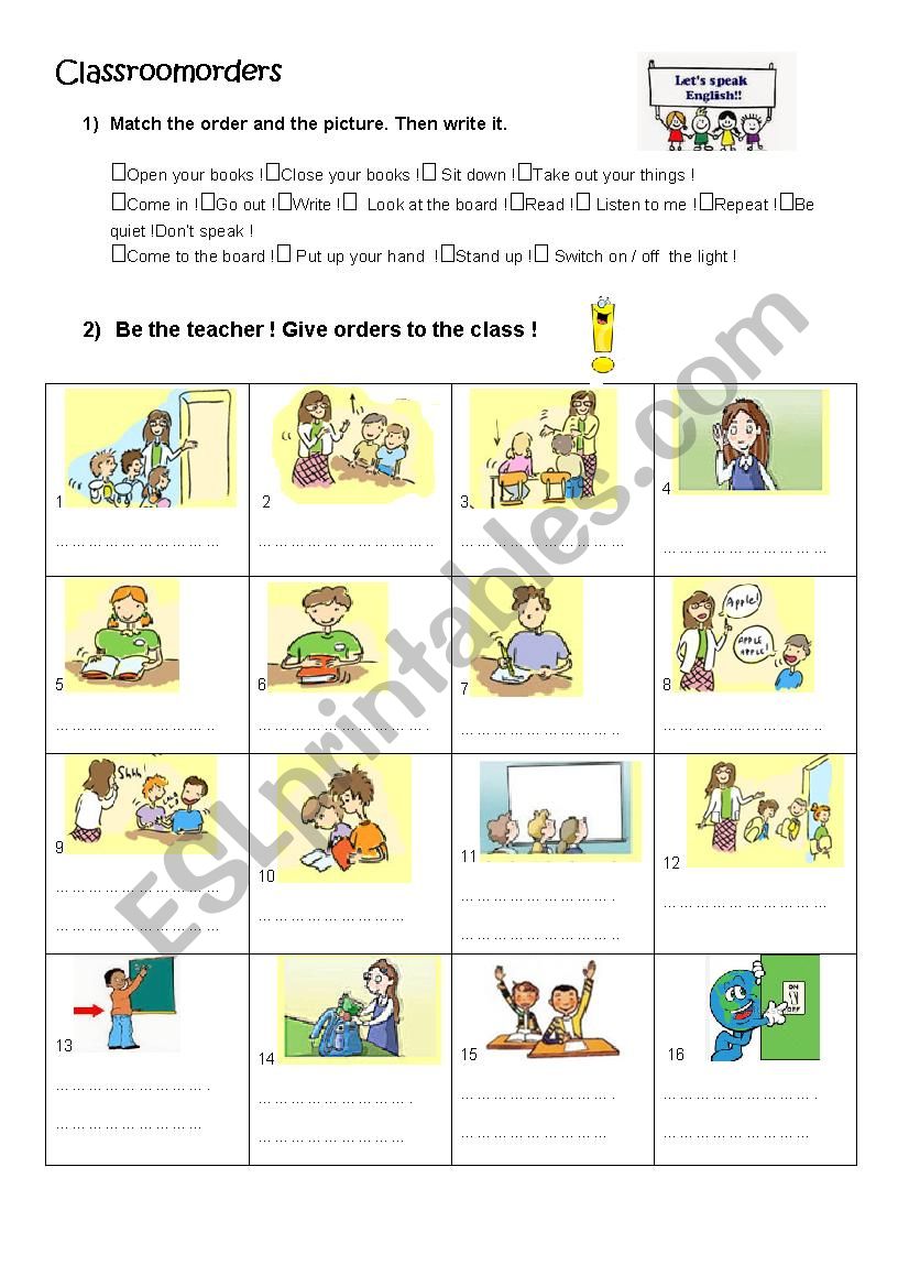 Classroom orders worksheet