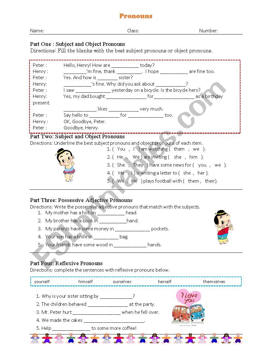 pronouns worksheet