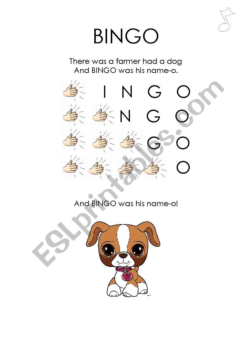 Bingo song worksheet