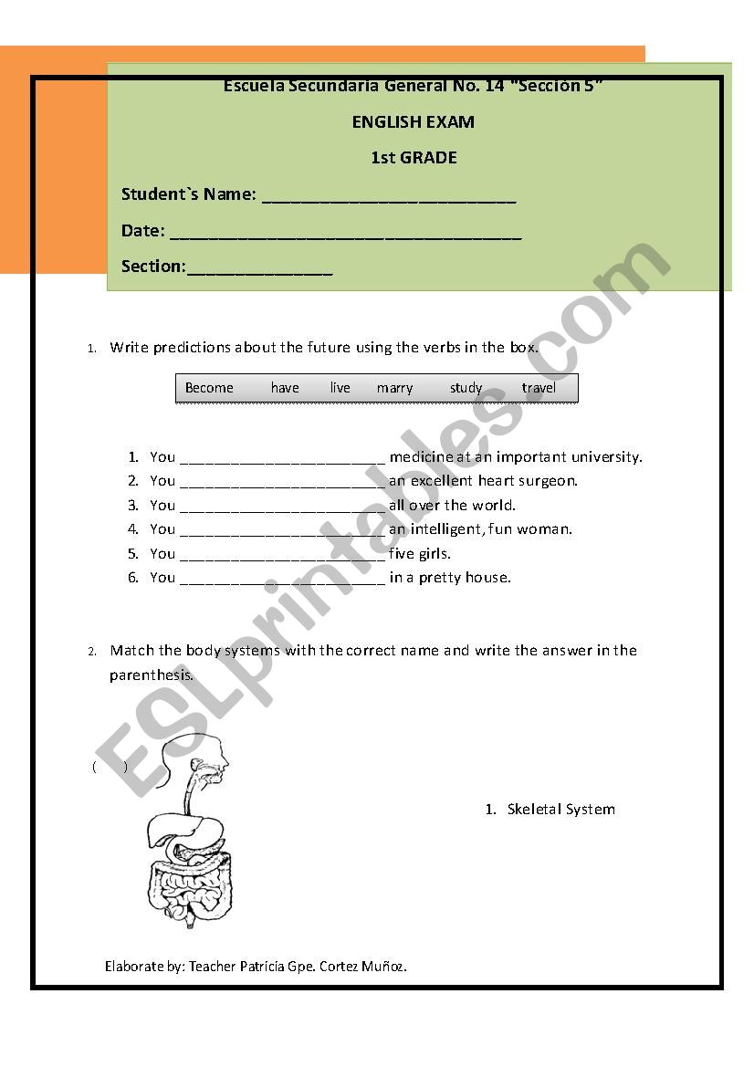 semestral exam worksheet