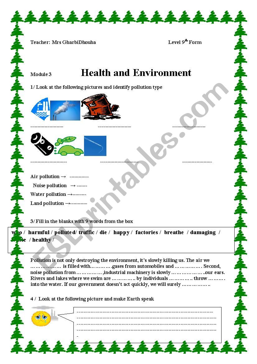 woksheet about pollution worksheet