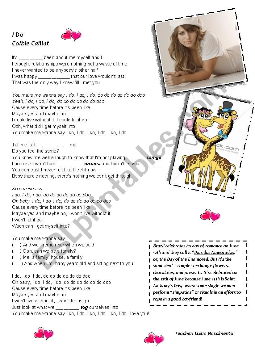 Colbie Caillat- Ido worksheet