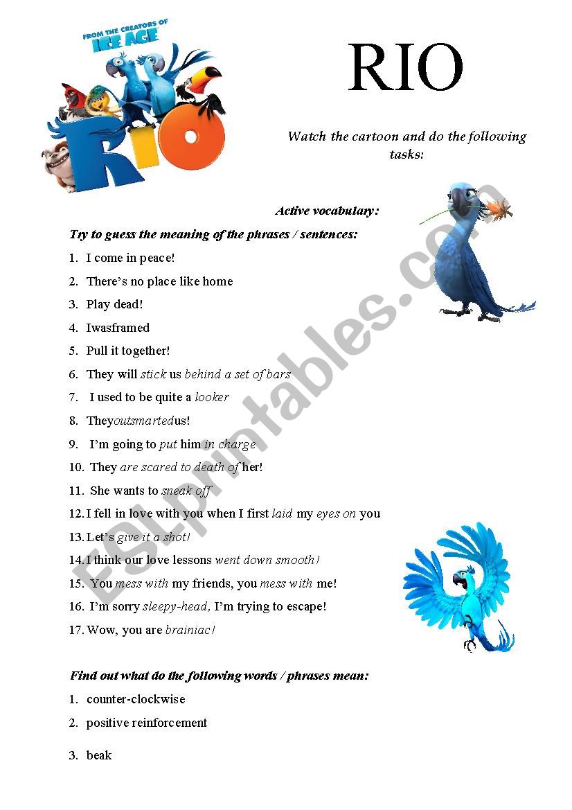 Rio (cartoon) active vocabulary 