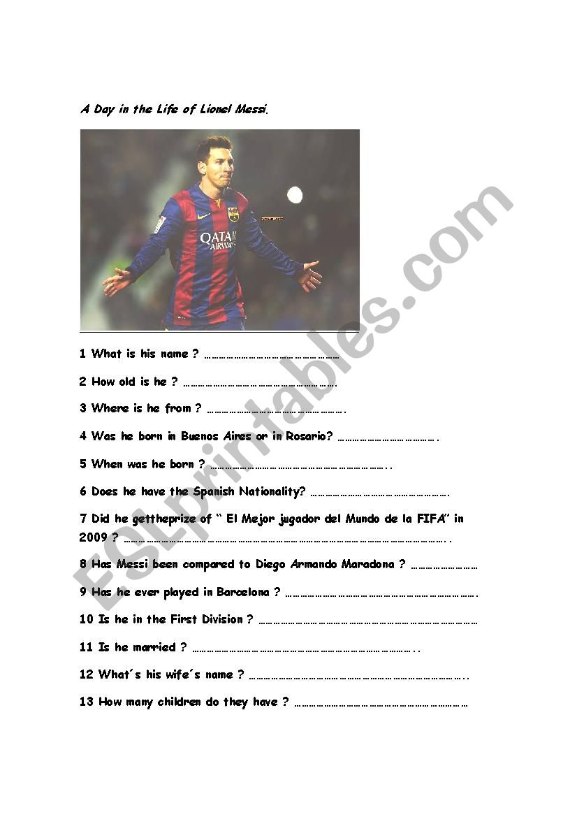 Leonel Messis Biography worksheet