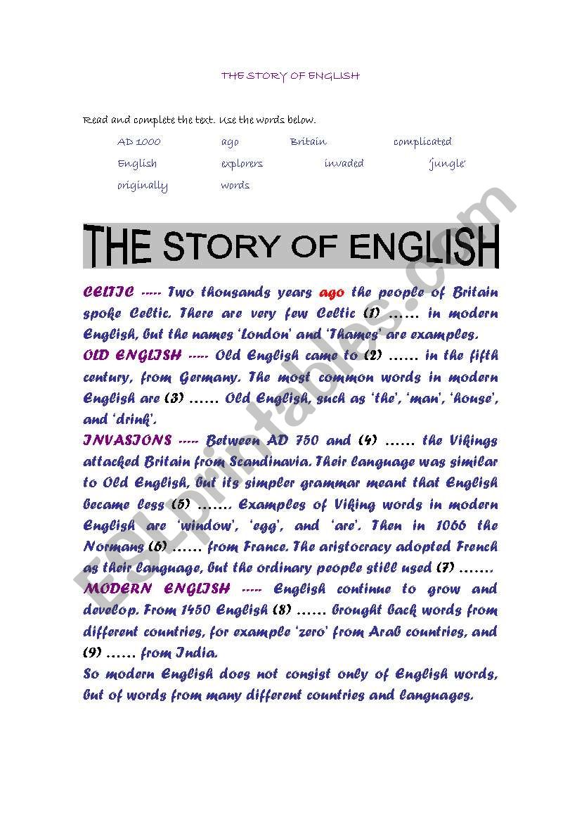 THE STORY OF ENGLISH worksheet