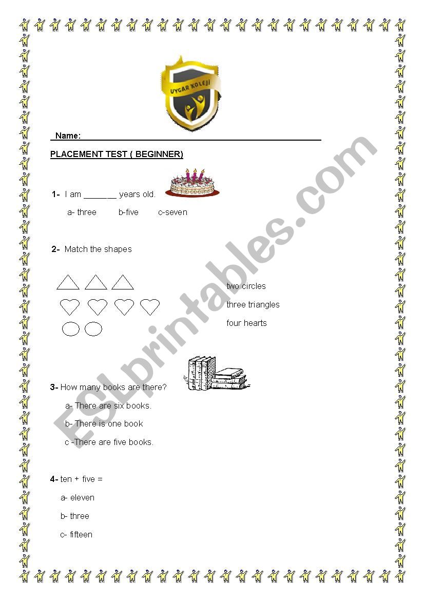 placement test worksheet