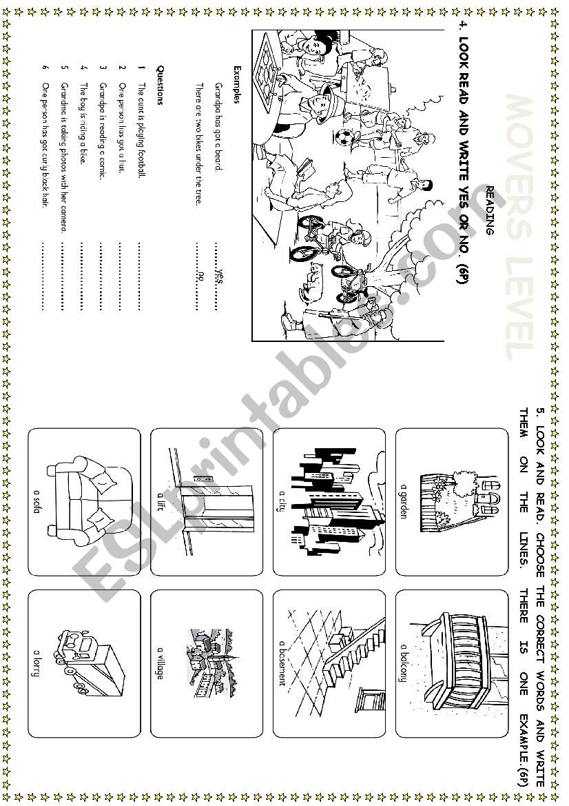 MOVERS LEVEL PRACTICE TEST worksheet