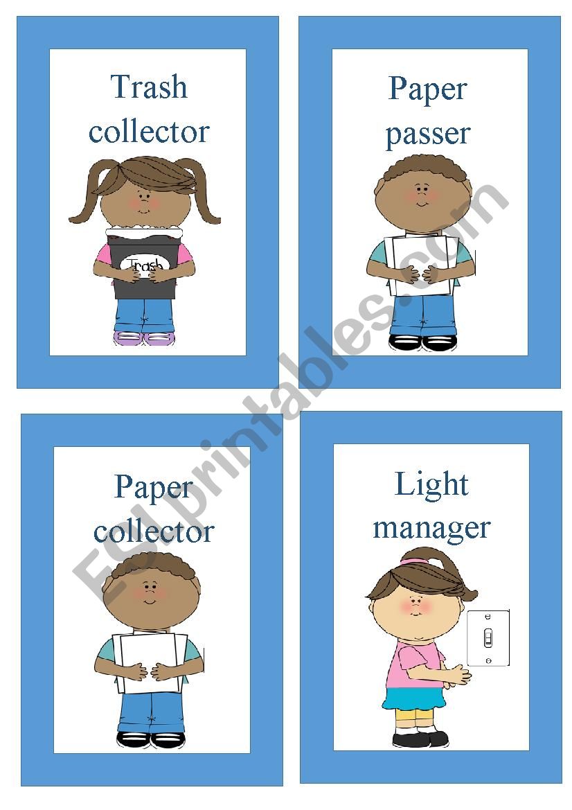 Classroom helpers flashcards worksheet