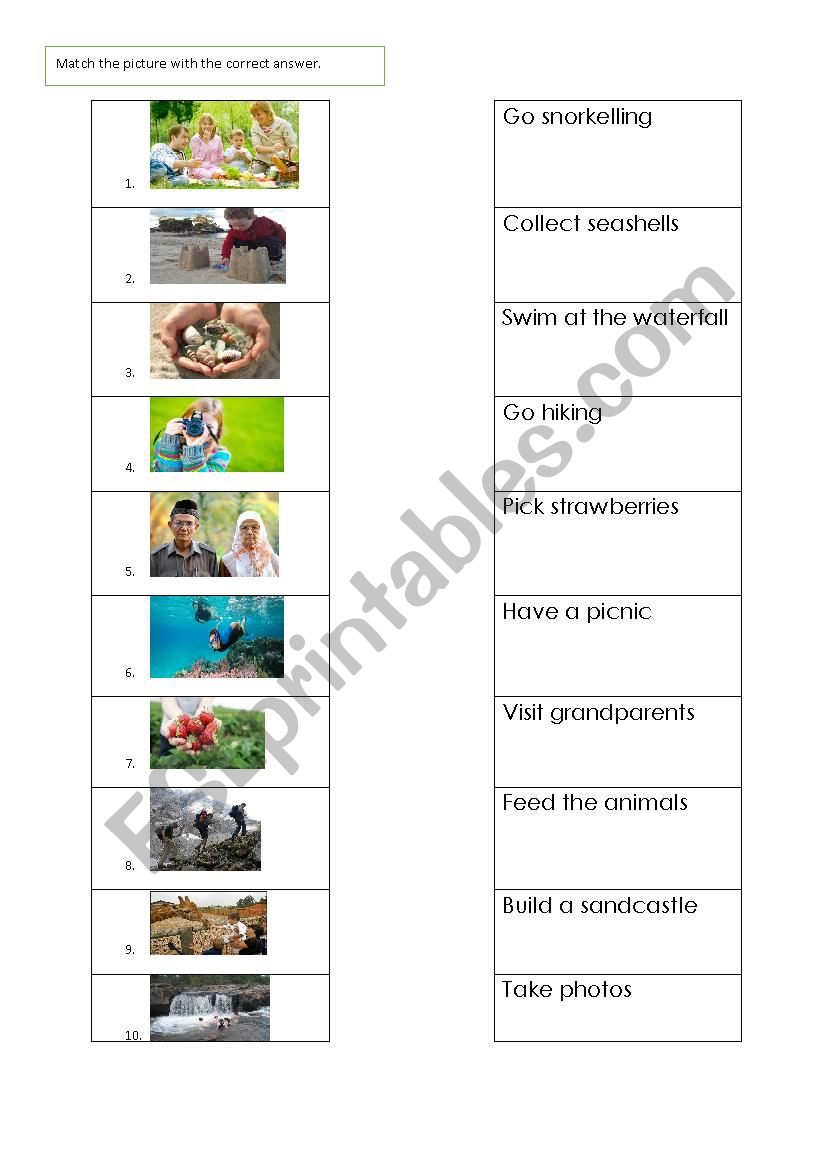 Match the Picture with correct activity 