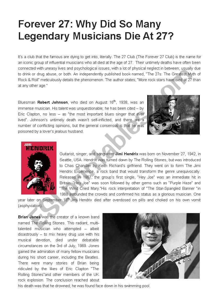 The Forever 27 Club worksheet