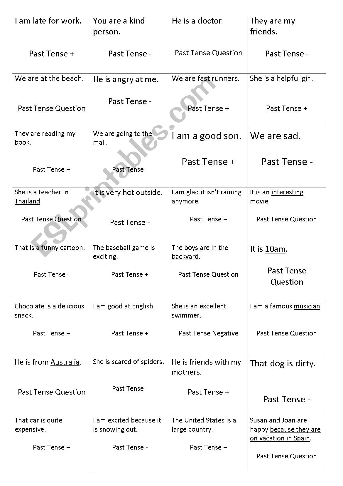 Was/Were Coin Flip Game worksheet