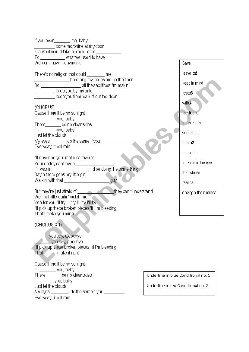 It will rain by Bruno Mars worksheet