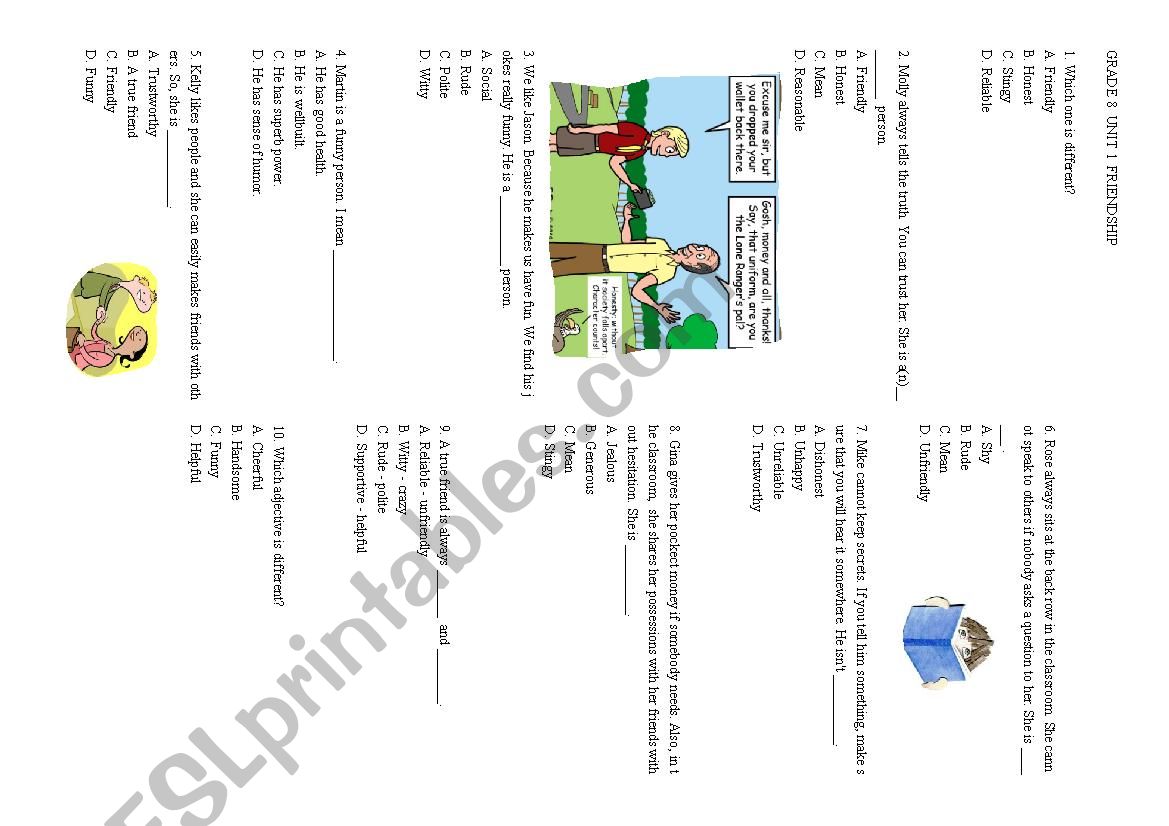 friendship multiple choice  worksheet