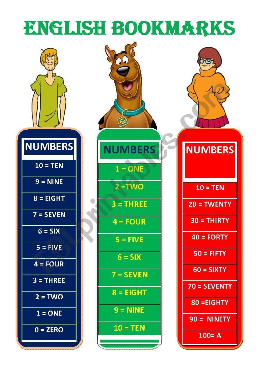 ENGLISH BOOKMARKS NUMBERS 3 worksheet